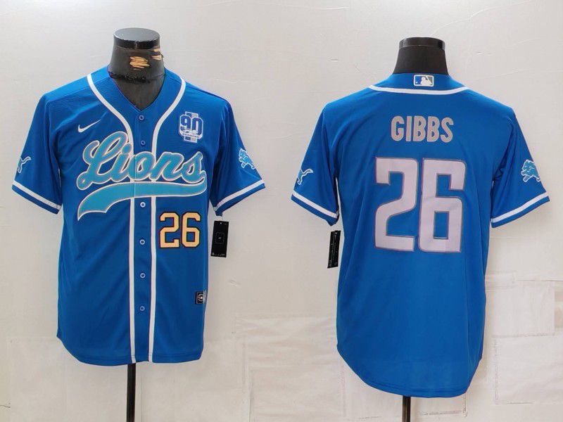 Men Detroit Lions 26 Gibbs Blue Second generation joint name 2024 Nike Limited NFL Jersey style 2